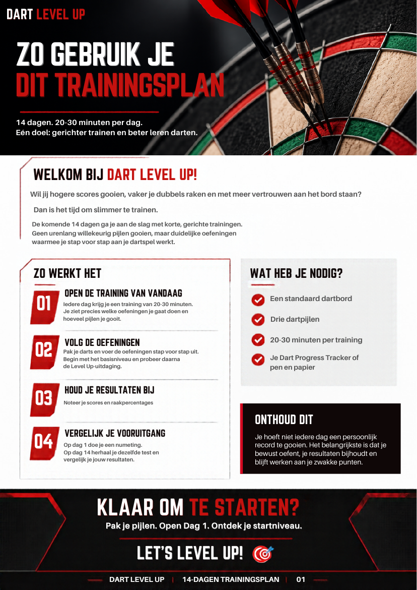 Trainingspagina Dag 1 uit DART LEVEL UP