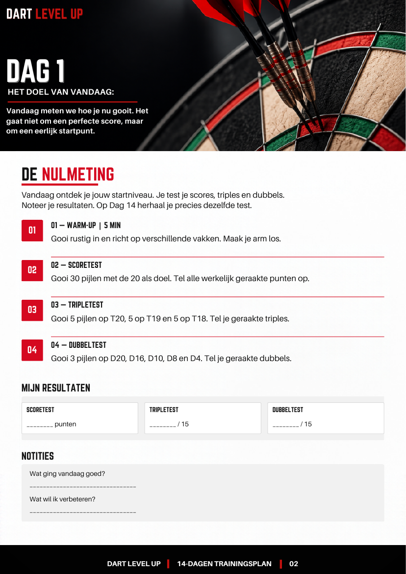 Trainingspagina uit DART LEVEL UP